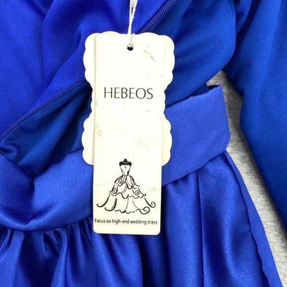 Hebeos Dress Womens 10 Blue Mini Satin Long Sleeve Formal Prom Party Dance NEW - Picture 4 of 16